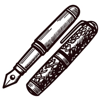 Hand drawn vintage fountain pen with intricate engraved floral pattern and detached cap illustration vector