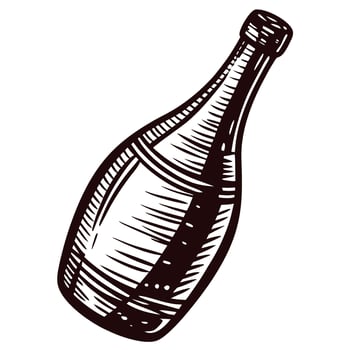 Hand drawn champagne bottle illustration vintage engraving wine beverage isolated on white background vector