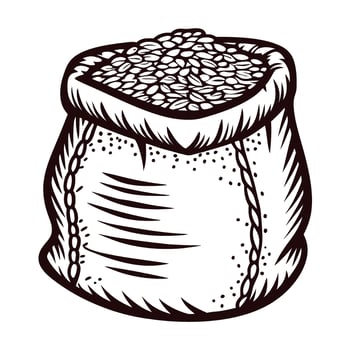 Hand drawn burlap sack filled with grain, vintage engraved style, isolated illustration on white background vector