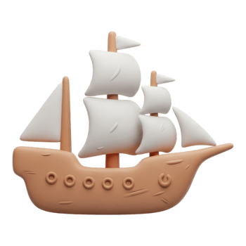 3d cartoon sailing ship isolated on transparent background png