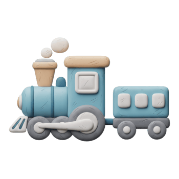 Cute blue toy train with carriage isolated on transparent background png