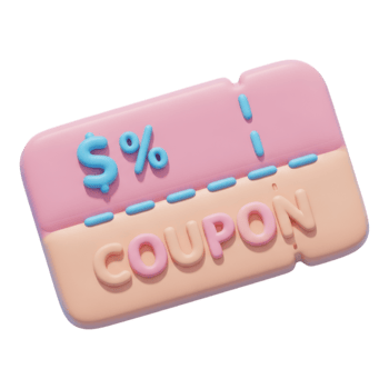 3d pink and beige coupon with dollar and percentage symbols isolated on transparent background png