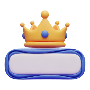 3d golden crown with blue accents and blank space isolated on transparent background png