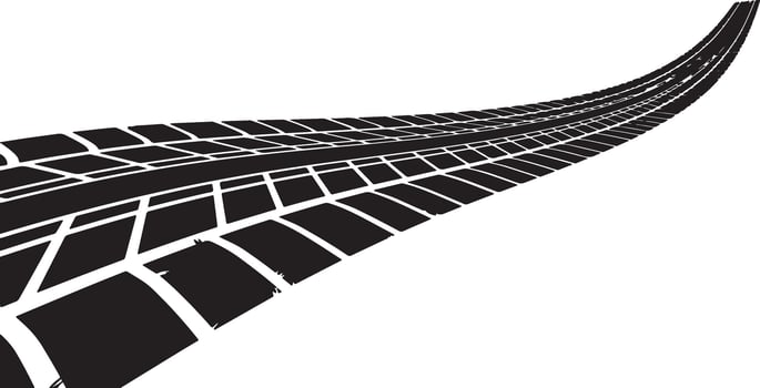 Art of curved tire track isolated on white background with a detailed tread pattern, ideal for automotive, transportation, and racing themed designs isolated on white background vector