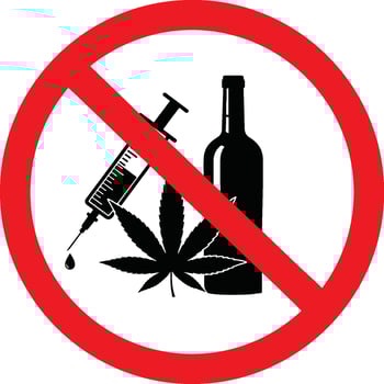 Art of a prohibition sign against drugs and alcohol, isolated on white background, symbolizing the dangers of addiction and the importance of health isolated on white background vector