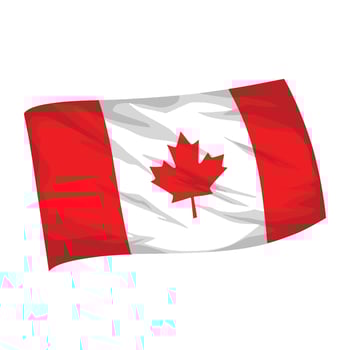 A vibrant Canadian national flag featuring a red maple leaf on a white field, flanked by two red vertical bars, gently waving. vector