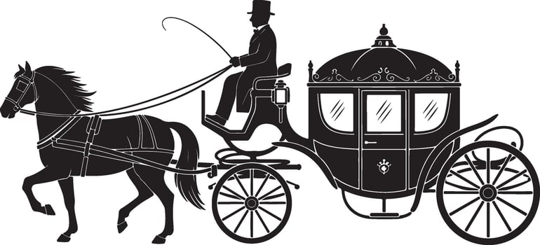 Art of vintage horsedrawn carriage with a driver isolated on white background, a classic mode of transportation from a bygone era isolated on white background vector