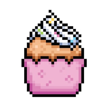 Pixel art cupcake with frosting vector