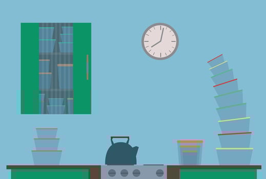 Colorful kitchen with stacked containers vector