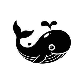 Joyful whale mascot illustration image in flat black and white silhouette vector