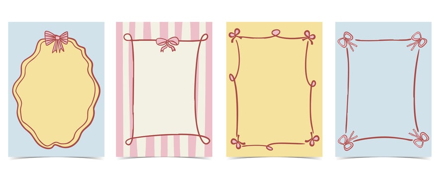 frame with pastel color bow art coquette style for kid and young birthday card template vector