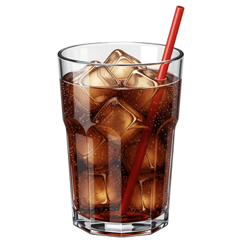A glass of cola with ice and a red drinking straw png