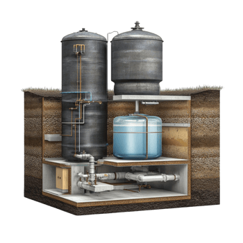 Water Treatment Plant with Tanks and Pipes png