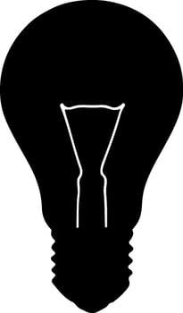 A stark black silhouette of an incandescent light bulb with its filament clearly visible against the dark background silhouette vector