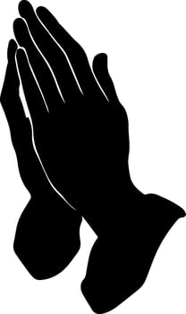 Close-up of praying hands in a black silhouette against a white background symbolizing faith and devotion silhouette vector