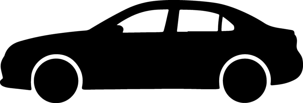 Simple black silhouette of a modern sedan car with white wheels on a white background vector