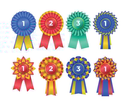 Set of Golden rosette medal label set collection, Award Ribbon, Premium emblem of best quality, number winner badge banner, competition reward seal place medal, illustration vector