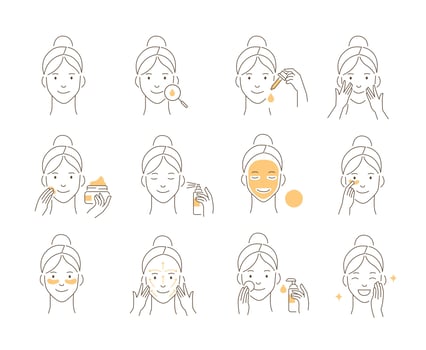 Girl use different skin moisturizers vector
