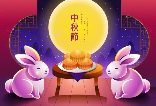 Bunnies with mooncakes for Mid-Autumn Festival vector