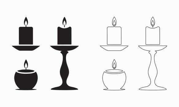 Candle Icons in Black and White vector