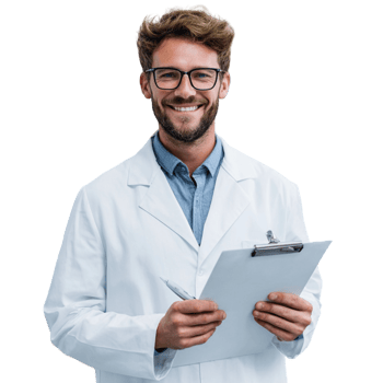 Young Doctor Holding Clipboard and Smiling png