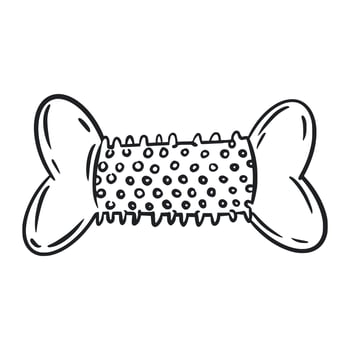 Dog rubber bone for playing with dogs, cats, pets. The illustration is hand-drawn in ink and translated into . For printing on postcards, pet products vector