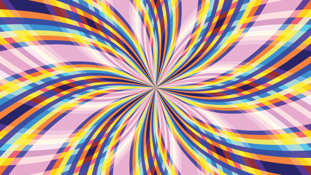Abstract geometric background with colorful overlapping swirling blade rays. vector