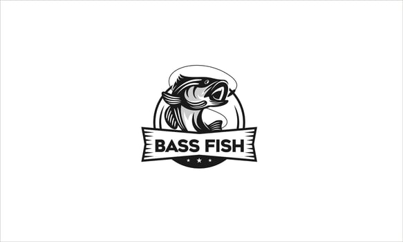 Awesome bass fish logowith emblem. Bass fish with circle logotype. vector