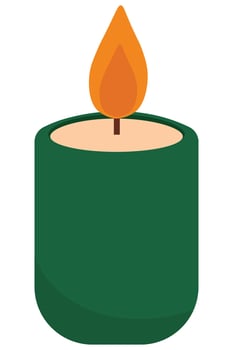 Green Candle with Flame. Decorative Wax Candle for Warm Ambiance Graphic vector