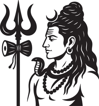 Lord Shiva Illustration Trishul Snake and Damru Hindu God Black and White Art for Spiritual Designs vector