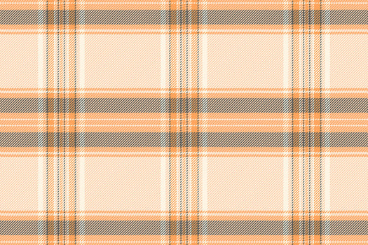 Tartan fabric texture, light beige background with orange and dark grey stripes. Warm, classic plaid design ideal for textile, apparel or cozy backgrounds. vector