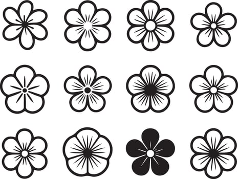 Collection of simple outline flower illustrations vector