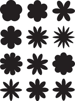 Collection of black flower silhouettes on white background vector