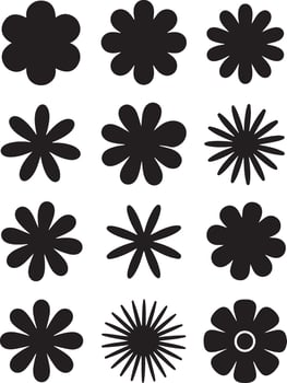 Collection of black silhouette flower shapes on white background vector