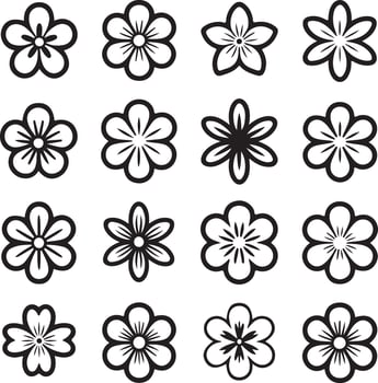 Collection of stylized floral motifs in black and white vector