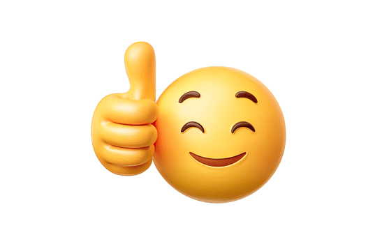 Happy yellow emoji character giving a thumbs up gesture isolated on transparent background png