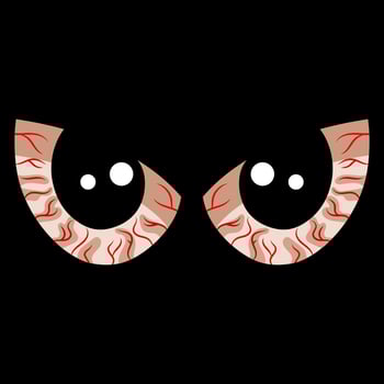Red eyes with veins on dark black background. Evil demon ghost eyes for Halloween design. illustration. vector