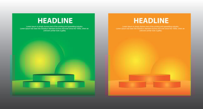 green and orange podium background templates for social media posts vector