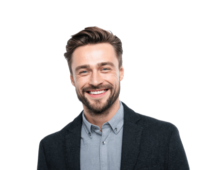 Smiling man in casual business attire showing friendly demeanor png
