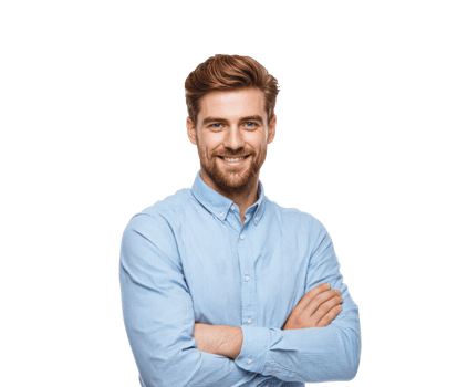 Confident young man smiling with arms crossed in casual setting png