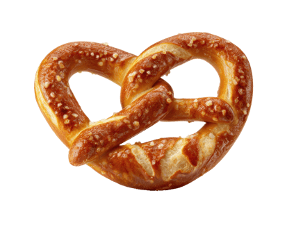 Soft and salty heart shaped pretzel made fresh in the bakery png