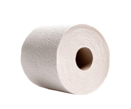 Roll of soft, white toilet paper ready for everyday use in bathrooms png