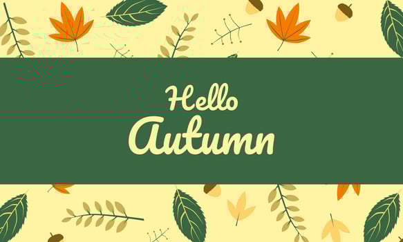 Modern aesthetic autumn background with centered green banner and fall leaves design vector