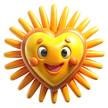 Happy sun heart with yellow and orange rays png