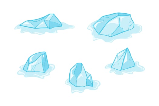 Melting glaciers slowly disappearing into the ocean raising sea level vector