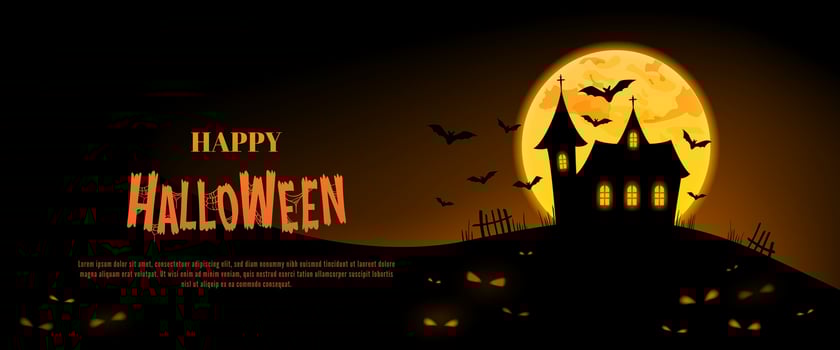 Halloween scene with moon, bats and haunted house vector