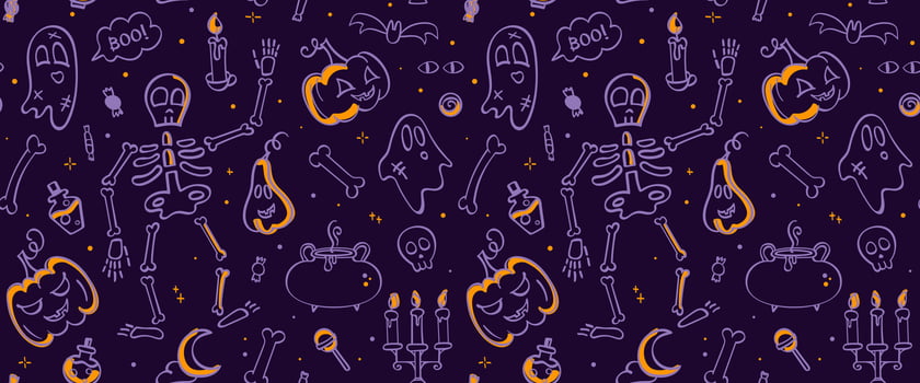 Halloween pattern with skeletons and ghosts vector