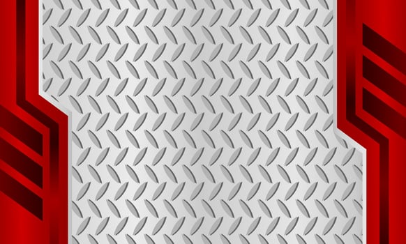 Modern aesthetic metallic background with symmetrical red industrial corner elements vector