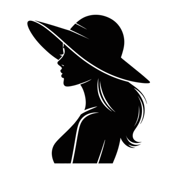 A silhouette of a woman wearing a wide-brimmed hat is depicted in profile png