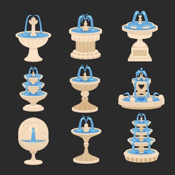 Decorative fountain illustrations collection vector